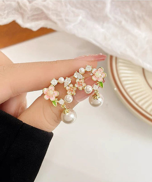 White Copper Alloy Pearl Drop Earrings