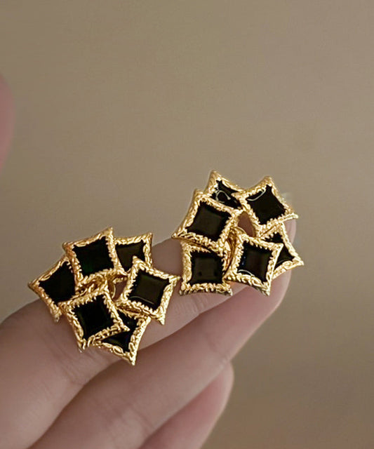 Diy Black Sterling Silver Overgild Drip Glaze Geometry Stud Earrings