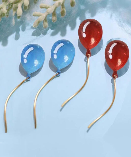Diy Blue Alloy Jade Balloon Drop Earrings