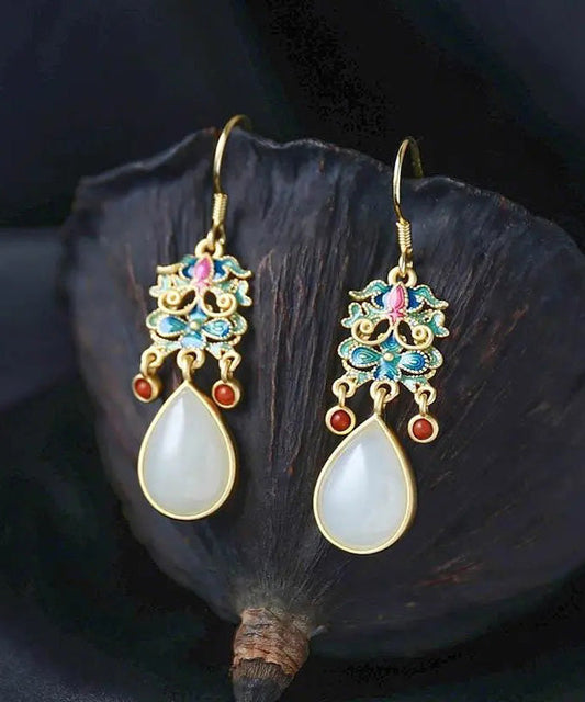 Diy Blue Cloisonne Jade Agate Drop Earrings