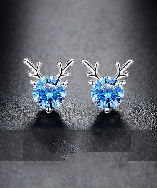 Diy Blue Sterling Silver Inlaid Gem Stone Stud Earrings