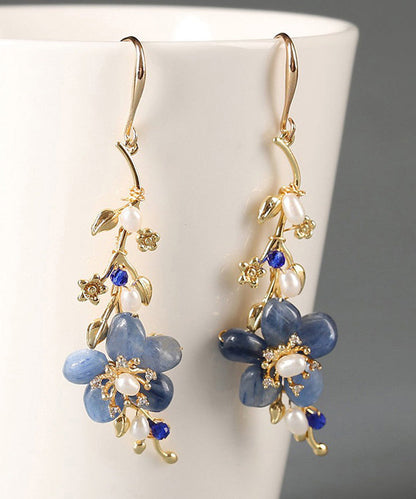 Diy Blue Sterling Silver Jade Crystal Zircon Pearl Drop Earrings
