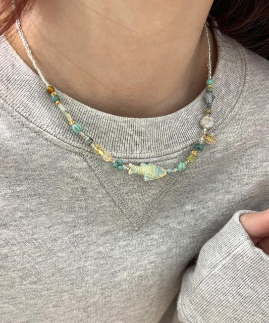 Diy Colorblock Beading Little Fish Gratuated Bead Necklace Qj003