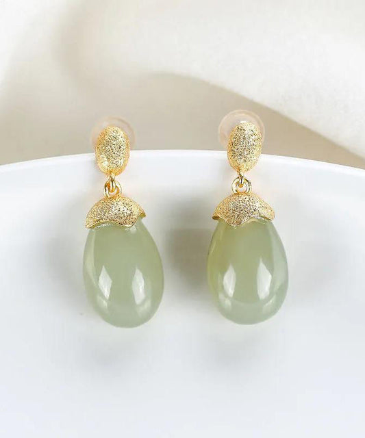 Diy Cyan Sterling Silver Overgild Jade Drop Earrings