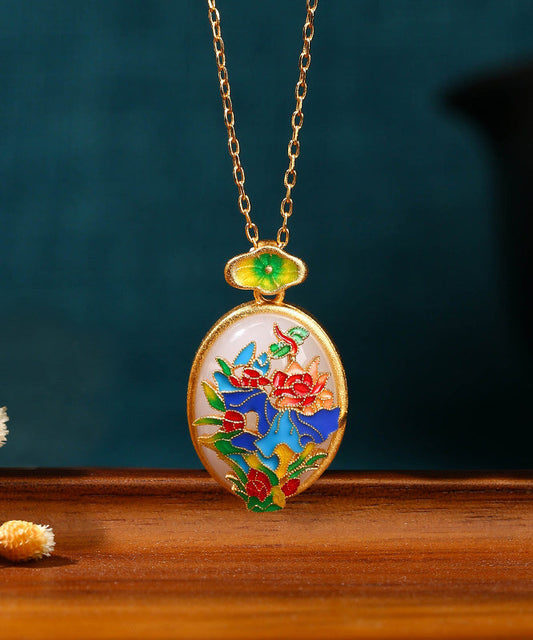Diy Gold Ancient Gold Jade Enamel Pendant Necklace Kx1081