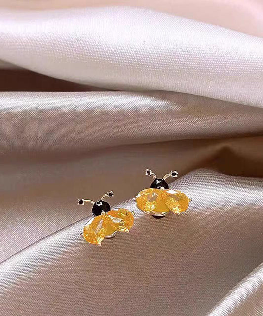Diy Gold Copper Crystal Little Bee Stud Earrings