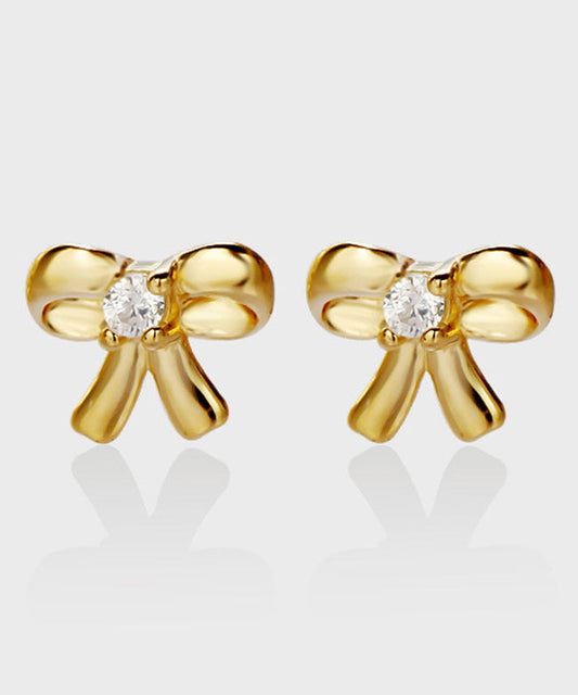 Diy Gold Silver Overgild Bow Stud Earrings
