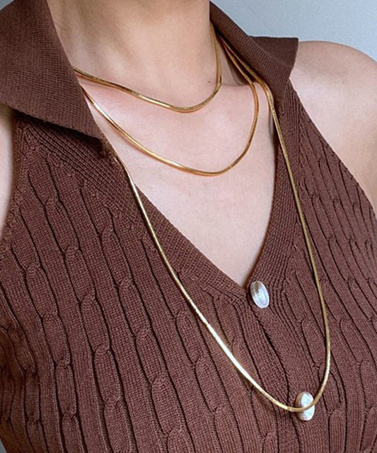 Diy Gold Stainless Steel Bilayer Sweater Necklace Mm077