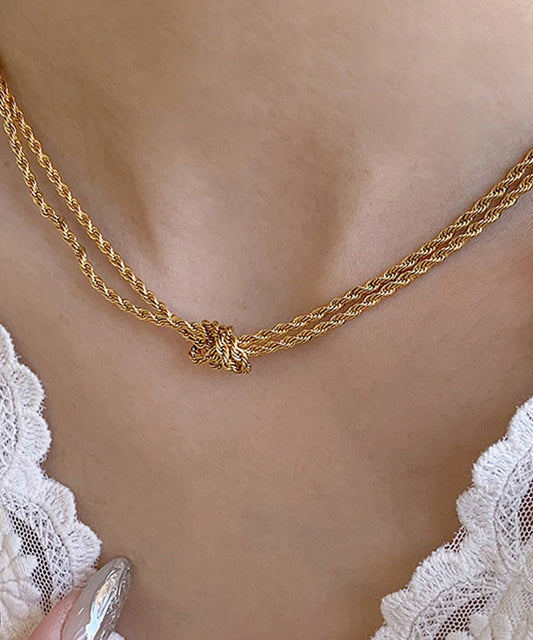 Diy Gold Stainless Steel Double Layer Fried Dough Twists Necklace Yd023