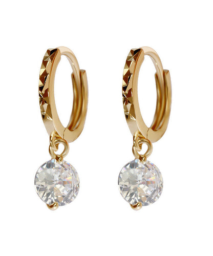 Diy Gold Sterling Silver Inlaid Zircon Hoop Earrings