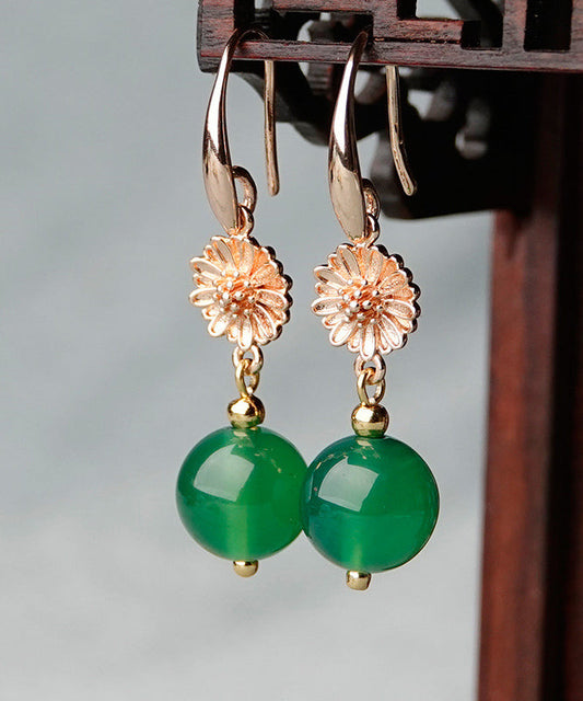 Diy Green Metal Daisy Agate Drop Earrings