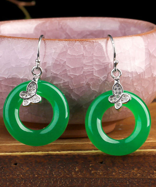 Diy Green Sterling Silver Jade Zircon Leaf Drop Earrings