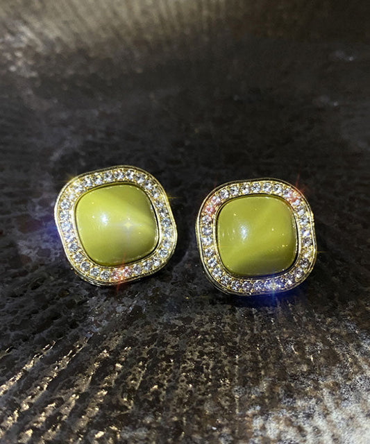 Diy Green Sterling Silver Zircon Resin Stud Earrings