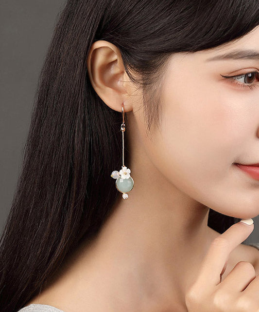 Diy Light Green Shell Flower Agate Coloured Glaze Drop Earrings