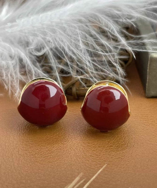Diy Mulberry Alloy Inlaid Gem Stone Round Stud Earrings