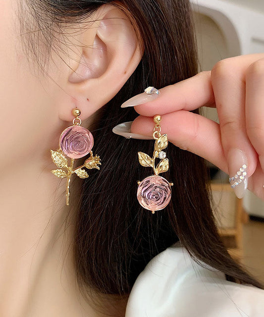 Diy Pink Overgild Acrylic Asymmeticar Drop Earrings
