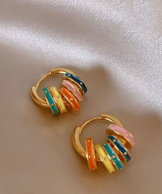 Diy Rainbow Copper Alloy Drip Glaze Circle Hoop Earrings