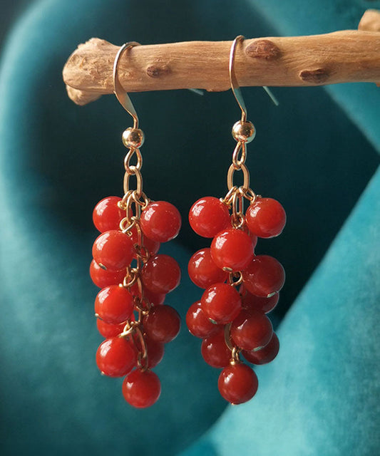 Diy Red 14k Gold Cinnabar Grape Drop Earrings