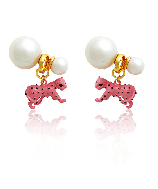 Diy Red Copper Gold Plated Animal Pearl Stud Earrings