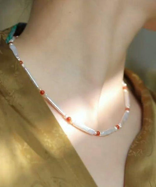 Diy Red Pearl Agate Beading Gratuated Bead Necklace Wq014