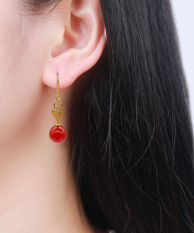 Diy Red Sterling Silver Overgild Agate Drop Earrings