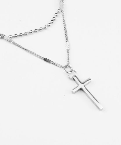 Diy Silk Stainless Steel Multilayer Cross Pendant Necklace