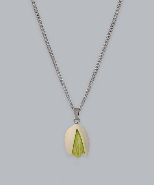 Diy Silk Stainless Steel Resin Pistachios Pendant Necklace Qj019