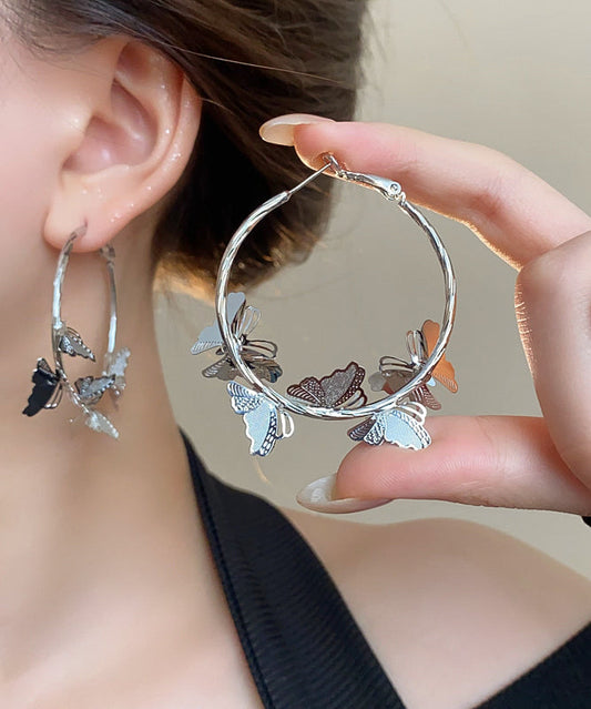 Diy Silk Sterling Silver Butterfly Circular Hoop Earrings