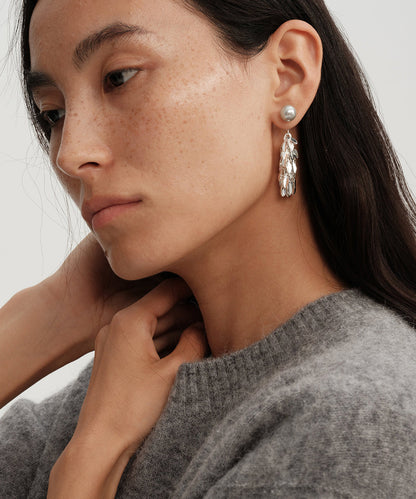 Diy Silvery Tasseled Copper Pearl Drop Earrings