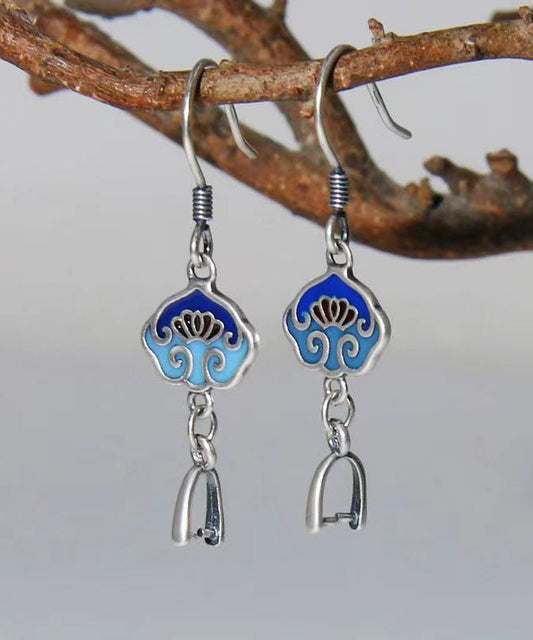 Diy Blue Patchwork Silver Drop Earrings