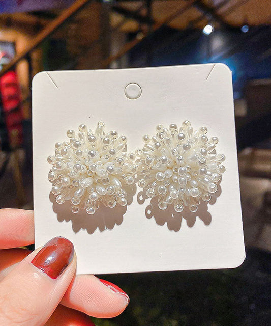 Diy White Alloy Pearl Fireworks Stud Earrings