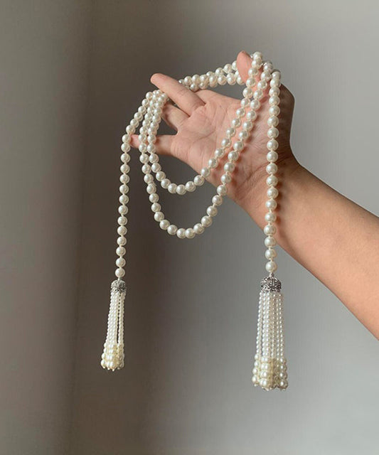 Tassel Pearl White Bead Diy Necklace Gratuated Alloy
