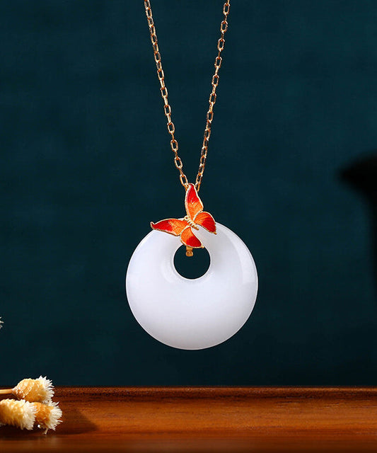 Diy White Copper Overgild Jade Enamel Butterfly Pendant Necklace Kx1059