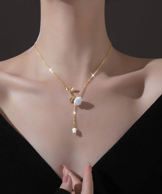 Diy White Copper Overgild Rose Tassel Pendant Necklace Ly1792