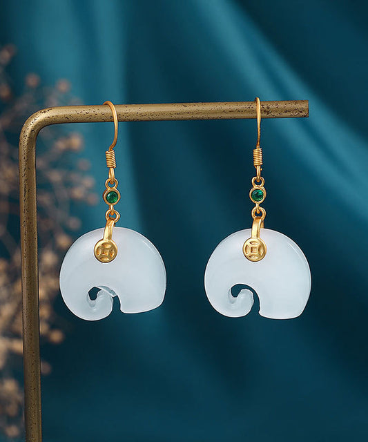 Diy White Gold Plated Jade Drop Earrings