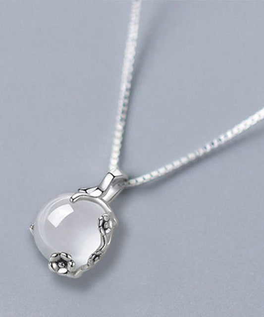 Diy White Silver Silver Chalcedony Plum Blossom Pendant Necklace Po011