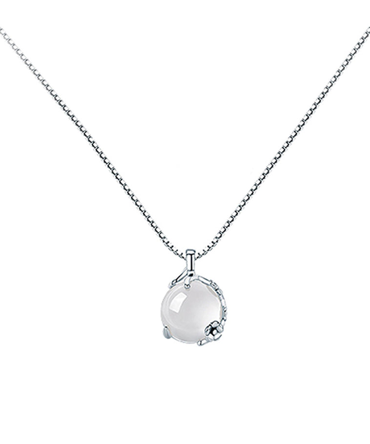 Diy White Silver Silver Chalcedony Plum Blossom Pendant Necklace Po011