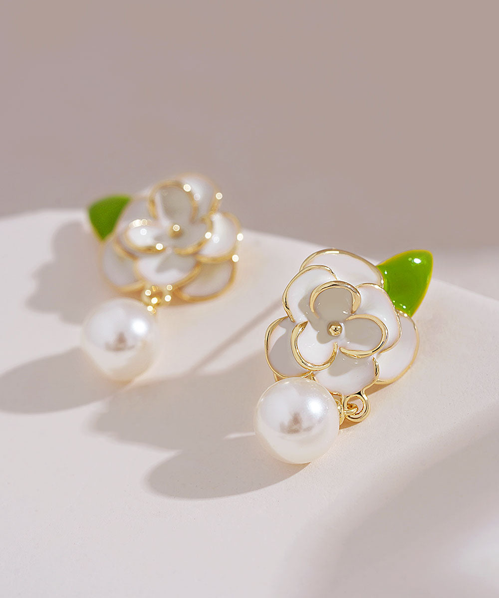 Diy White Sterling Silver Overgild Enamer Pearl Drop Earrings Tw1018
