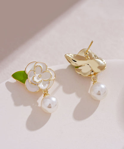 Diy White Sterling Silver Overgild Enamer Pearl Drop Earrings Tw1018