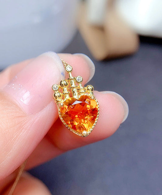 Diy Yellow Sterling Silver Overgild Crystal Pendant Necklace Qu041