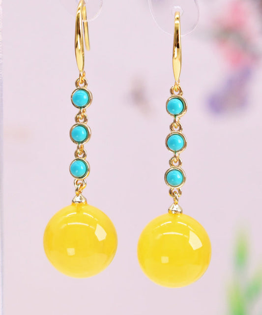 Diy Yellow Sterling Silver Overgild Turquoise Beeswax Skinny Drop Earrings