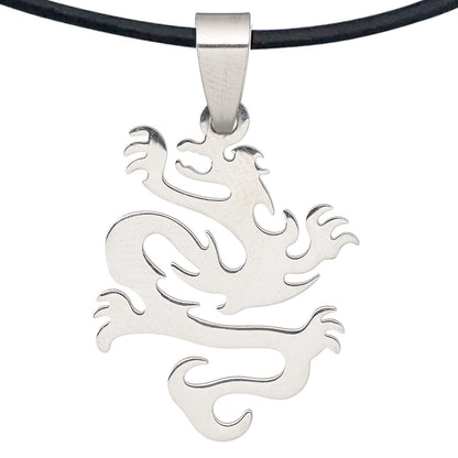 Dragonweave Steel Dragon Pendant Necklace on Adjustable Black Leather Cord