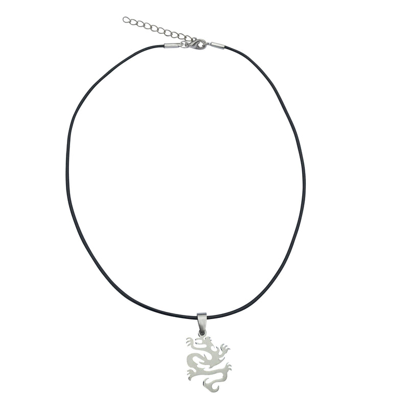 Dragonweave Steel Dragon Pendant Necklace on Adjustable Black Leather Cord