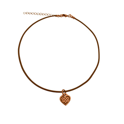 Dragonweave Celtic Heart Charm Necklace and Earring Set, Antique Copper Brown Leather Choker and Leverback Earrings