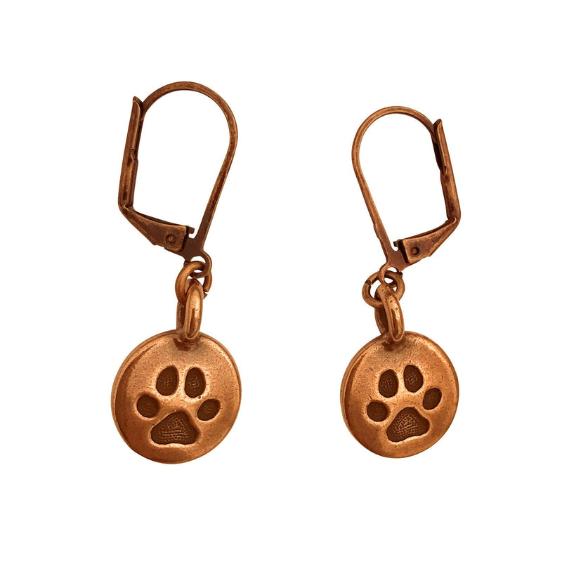 Dragonweave Paw Circle Charm Necklace and Earring Set, Antique Copper Brown Leather Choker and Leverback Earrings