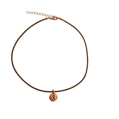Dragonweave Ribbon Circle Charm Necklace and Earring Set, Antique Copper Brown Leather Choker and Leverback Earrings