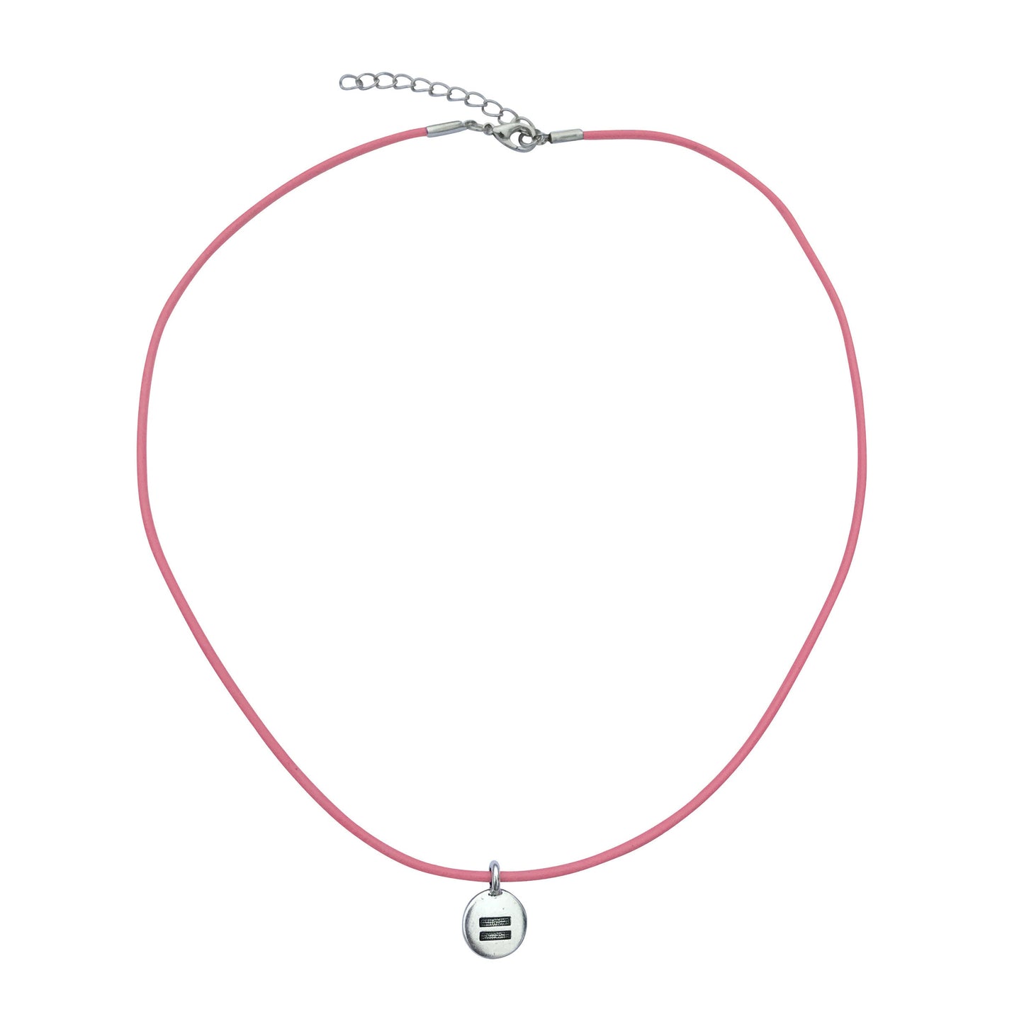 Dragonweave Equality Circle Charm Necklace and Earring Set, Silver Plated Pink Leather Choker and Leverback Earrings