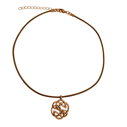 Dragonweave Celtic Open Knot Charm Necklace and Earring Set, Antique Copper Brown Leather Choker and Leverback Earrings