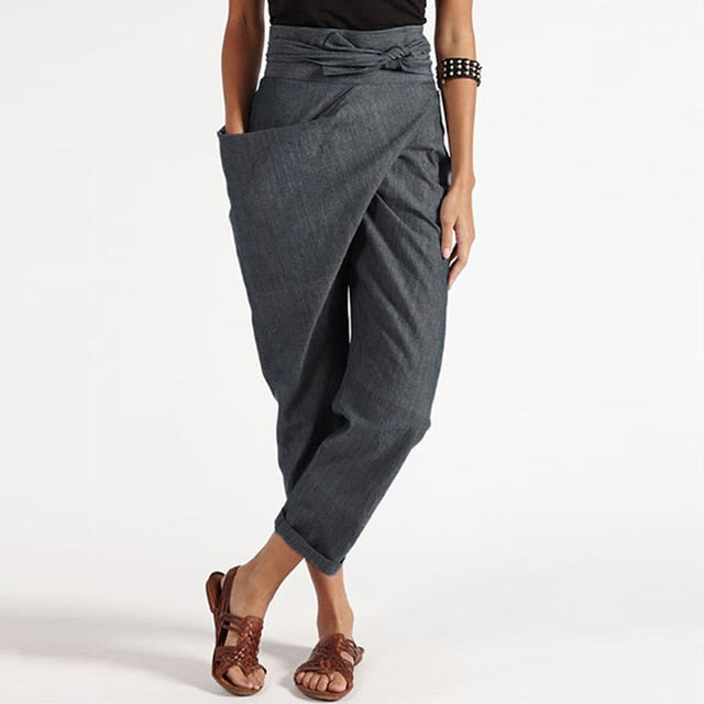 LM | Elegant cropped trousers with wrap front