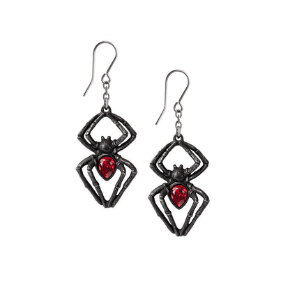 Black Widow Spider Earrings With Red Crystals by Alchemy Gothic